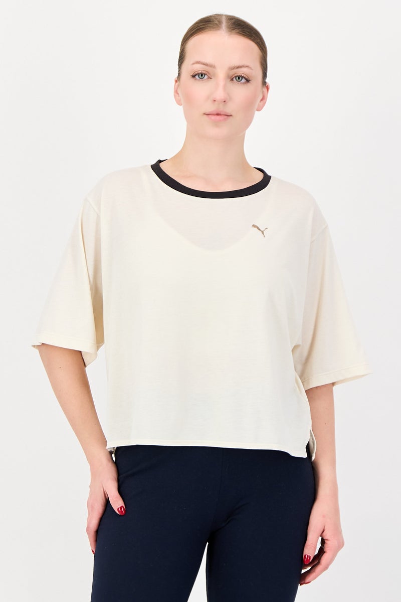 PUMA Women Sportswear Fit Short Sleeve Training Top, Beige - Image 1